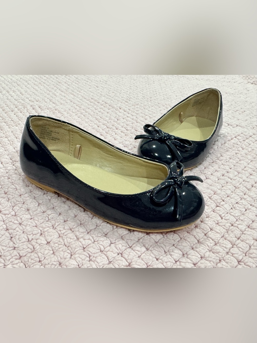 9 Toddler, Janie and Jack Blue Patent Ballet Flats with Bow Accent